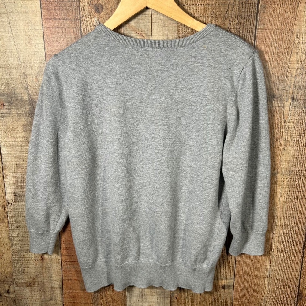 Caslon Gray Cardigan Sweater XL Floral Embellished 3/4 Sleeve Knit Office Work - Picture 6 of 7